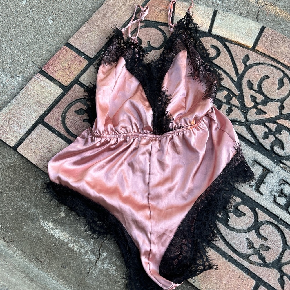 Shein Pink and Black Lingerie Romper